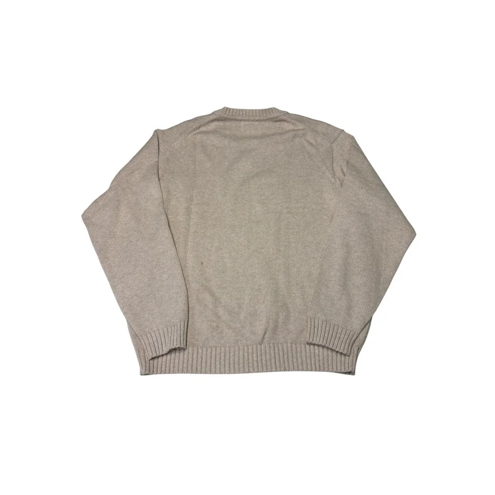 LL Bean Mens V-Neck Sweater‎ Large Beige Oatmeal 100% Cotton Knit Pullover FW82